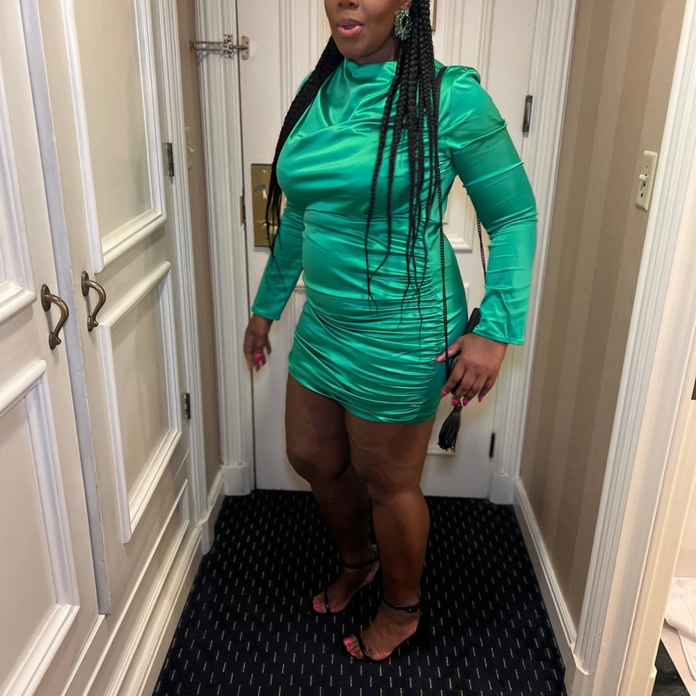 Green Apple Mock-Neck Minidress